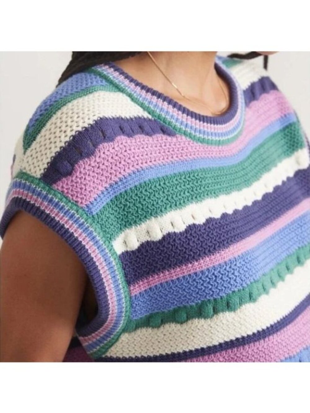 Marine Layer Rory Crochet Vest Cool Stripe Sleeveless Top Knitwear Small NWT - Picture 10 of 15